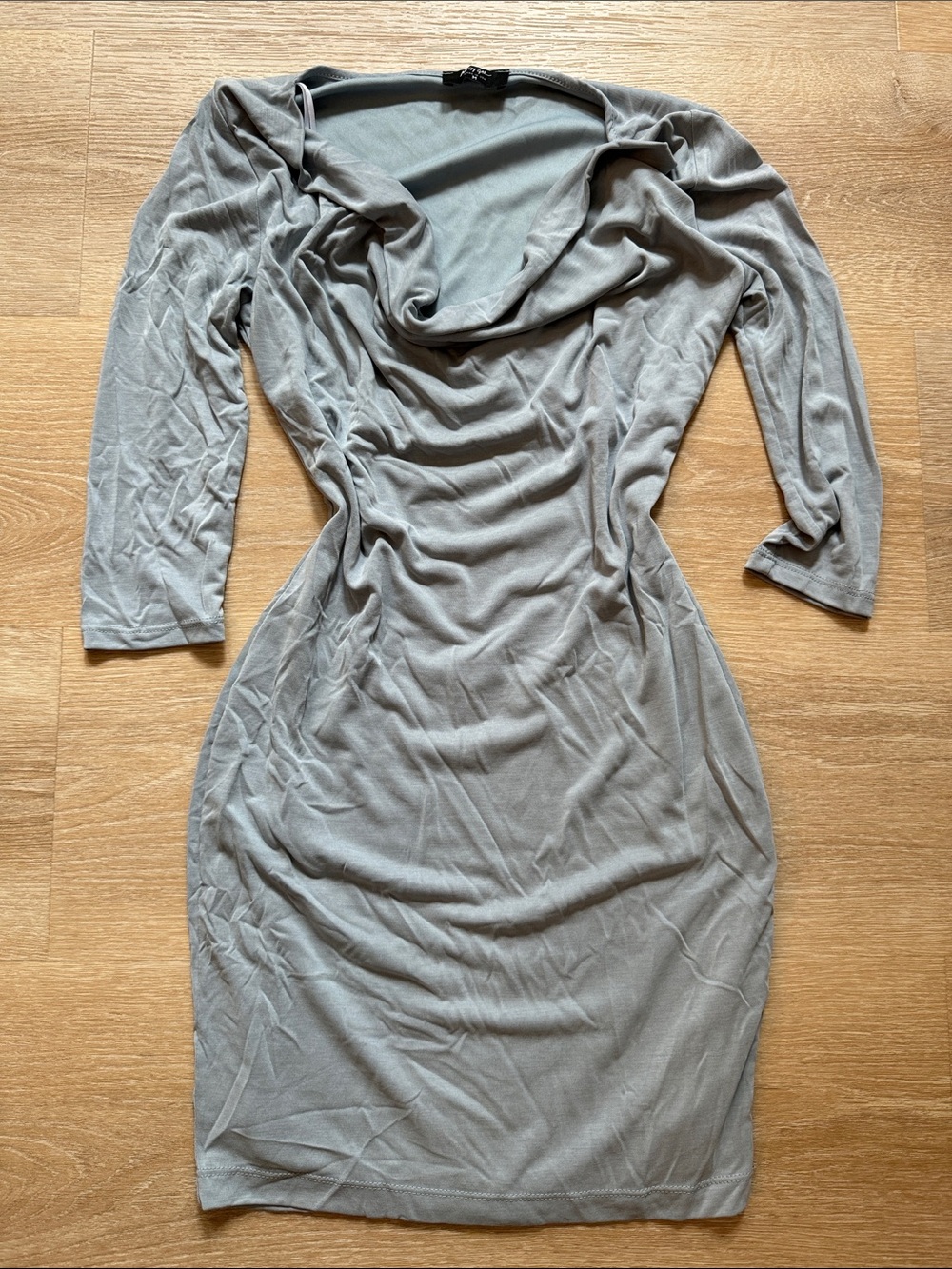 2017 Nasty Gal Blue/Gray Cowl Neck Stretchy Fitted Dress with 3/4 Sleeves Medium